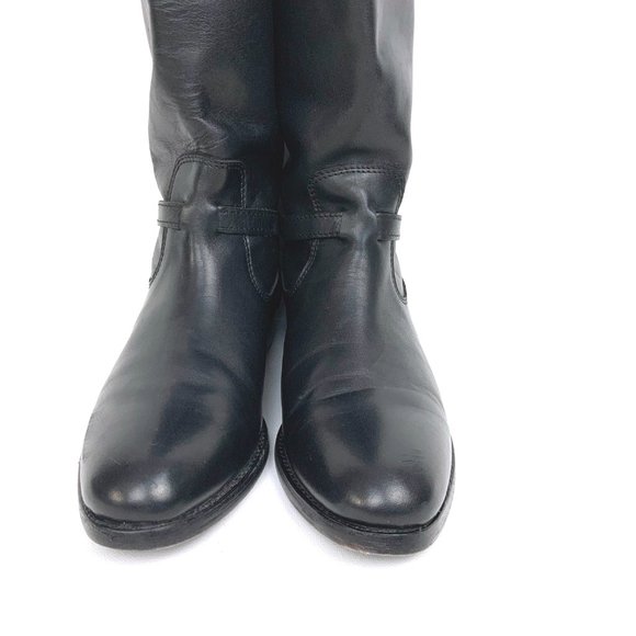 Frye  Lindsay Black Riding Pull On Boots Knee-High Metal Plate Sz 6 - Picture 5 of 16